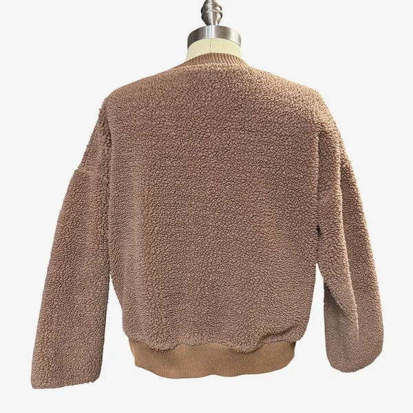 Sherpa M Fleece Zip Up Jacket Brown Gorpcore Cozy Teddy Bomber Winter‎ Fall Soft - Image 3