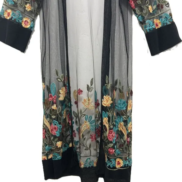 Women Floral Embroidered Mesh Long Jacket Cardigan Casual Coats Beach One Size - Image 5