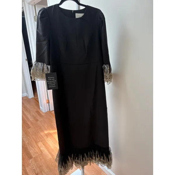 NEW Tuckernuck Pomander Place Gold Embroidered Hem Lillith Dress Black Medium - Image 5