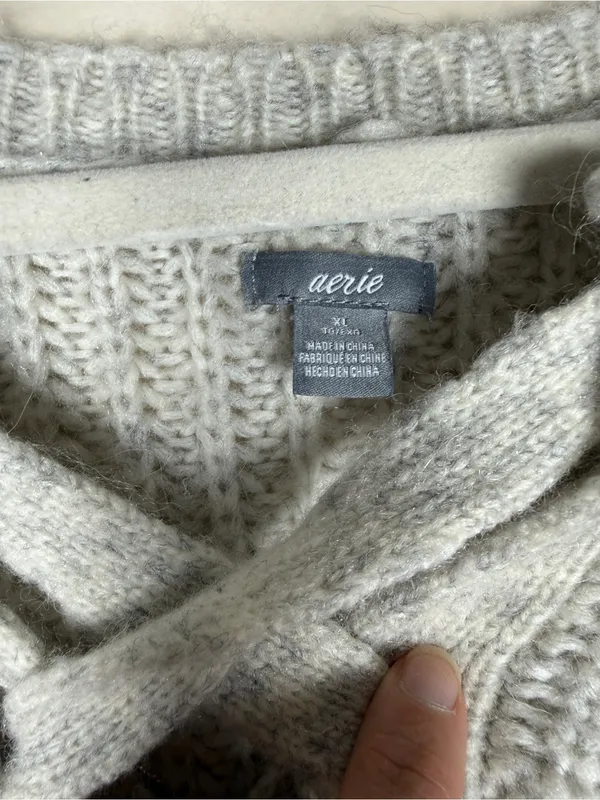 Aerie • Lace Up Oversized Knit Sweater Wool & Alpaca Blend Oatmeal Sz XL - Image 5