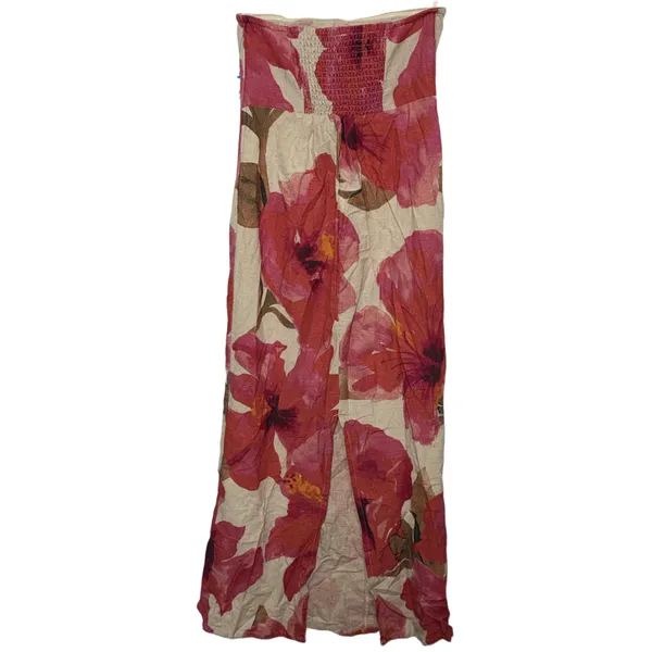 NWT Anthropologie Pink Red Floral Linen Cotton Strapless Maxi Dress Size XXS 2XS - Image 2