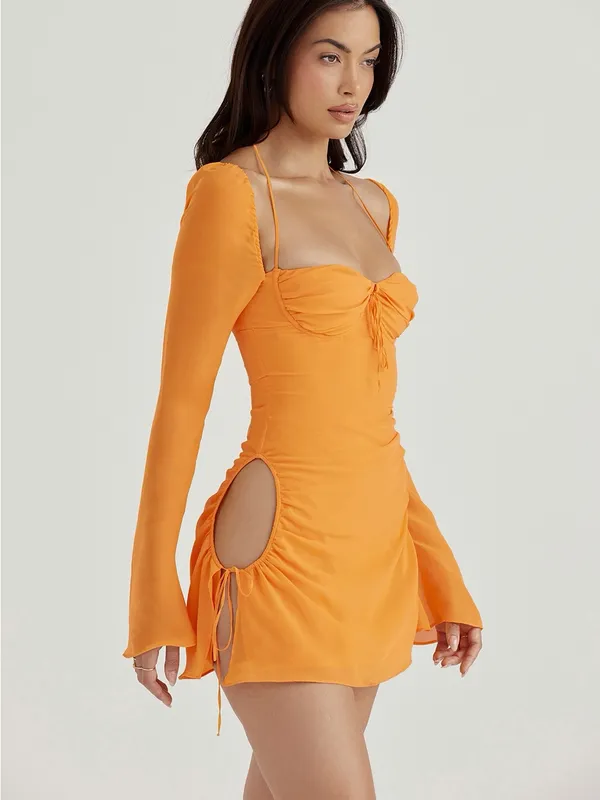 House of CB Baby‎ Tangerine Chiffon Halter Mini Dress XS - Image 5
