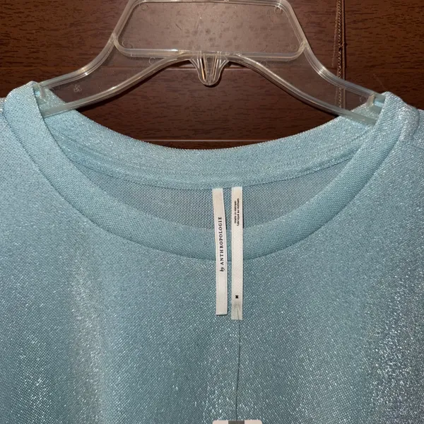 Anthropologie NWT $68 By Sky Blue Short-Sleeve Shine Cropped Pullover Tee M - Image 8
