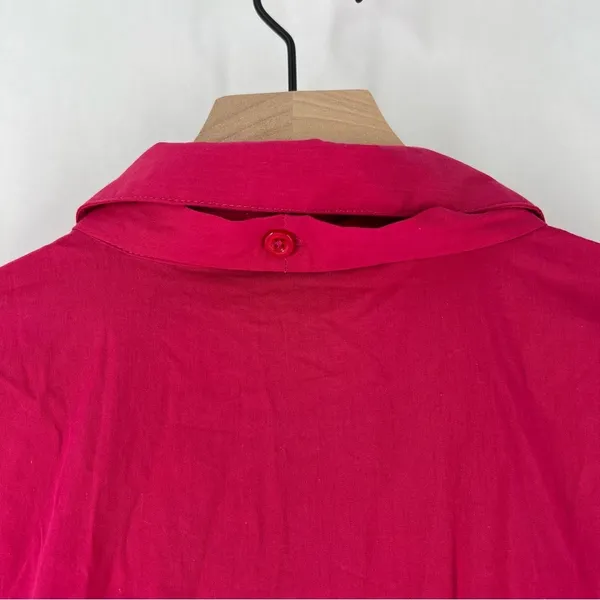 NY&C Pink Cotton Blend Button Front Tie Neck Pleated Fit & Flare Shirt Dress‎ - Image 12