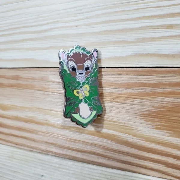 Disney Bambi Enamel Pin Green Leaves Butterfly Hidden Mickey Trading Pin - Image 2