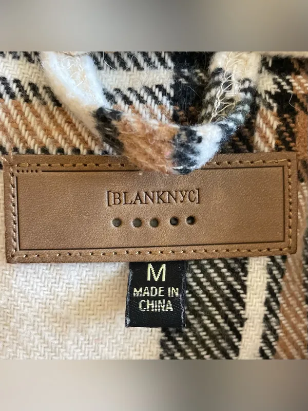 Blank NYC Plaid Button-Front Shacket, White/Brown/Black, Size M, EUC - Image 3