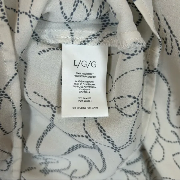Cabi 4232 Women White Blue Abstract Scribble Ruffle‎ Collar Button Blouse Large - Image 4