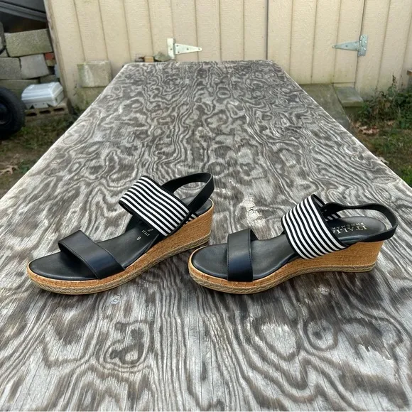 𝅺ITALIAN‎ Shoemakers Shoes Wedge black white spring summer Strappy stripe - Image 11