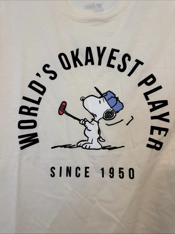 Peanuts Snoopy 'World's Okayest Player' Cotton Blend Cream Graphic Tee - Image 3
