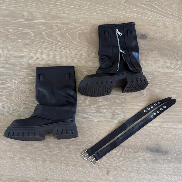 Asylum Boots Knee High Platform Fold Over Chunky Size EU39 Brown Silver - Image 5