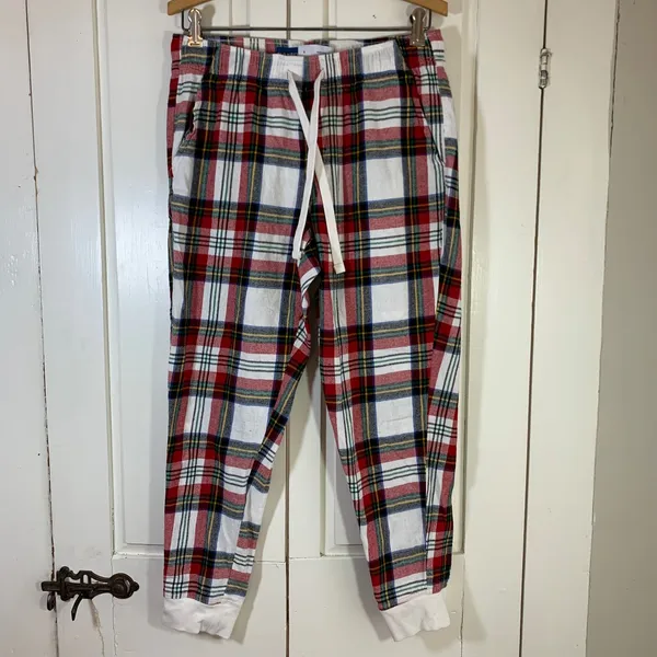 Old Navy Flannel Jogger White Tartan‎ Plaid Pajama Pants Small Match the Fam - Image 3