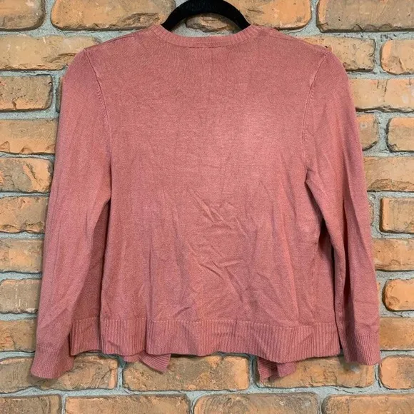 LOFT Cardigan Sweater Womens‎ XS Pink Open Front Knit Lightweight Casual Cropped - Image 2