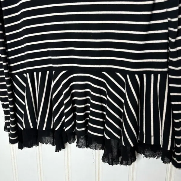 We The Free Free People Black White Striped Peplum Thermal V-Neck Top XS 883 - Image 6