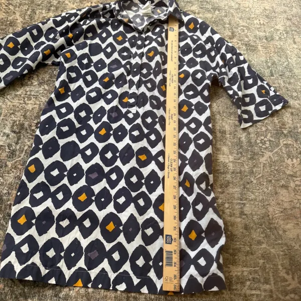 Max Mara Cotton Geometric Print Shirt Dress Navy White Mustard Made in Italy 8 - Image 7