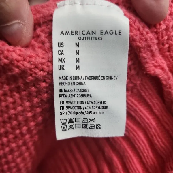 American‎ Eagle Womens Waffle Knit Henley Top Size M Pink Coral Button Front - Image 6