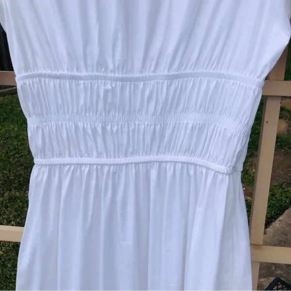 White Cotton Blend Tiered Puff Sleeves Maxi Dress M - Image 9