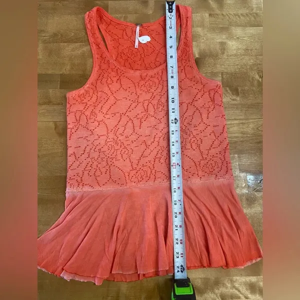 FREE PEOPLE Rally Tank‎ Top Orange Perforated Peplum Summer Tank EUC XS - Image 7