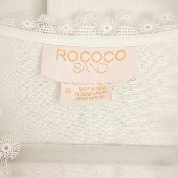 Rococo Sand Mia‎ Long-Sleeve Ruffled Maxi Dress White Lace V-Neck Boho Resort XS - Image 9