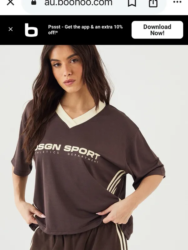 Boohoo DSGN SPORT Brown Athletic Football, V-Neck Top with Cream Trim - Image 10