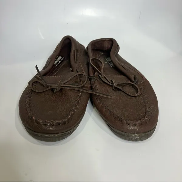 Minnetonka brown soft pebbled leather‎ moccasins indoor outdoor slippers size 8 - Image 3