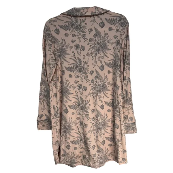 Tahari Womens Pink Floral Long‎ Sleeve Button Down Nightshirt Sleepwear Size M - Image 6