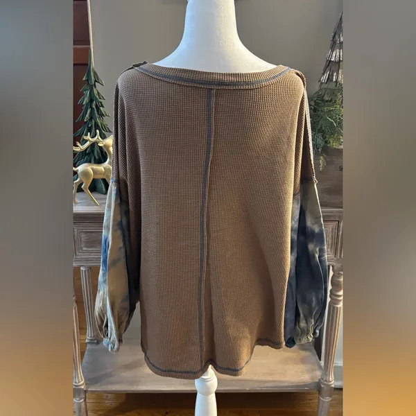 Entro Oversized Waffle Knit Top Tie Dye Balloon Sleeves Size L - Image 5