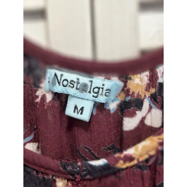 Nostalgia Floral Midi Dress‎ Size M 3/4 Crochet Sleeve Scoop Burgundy/Cream Boho - Image 2