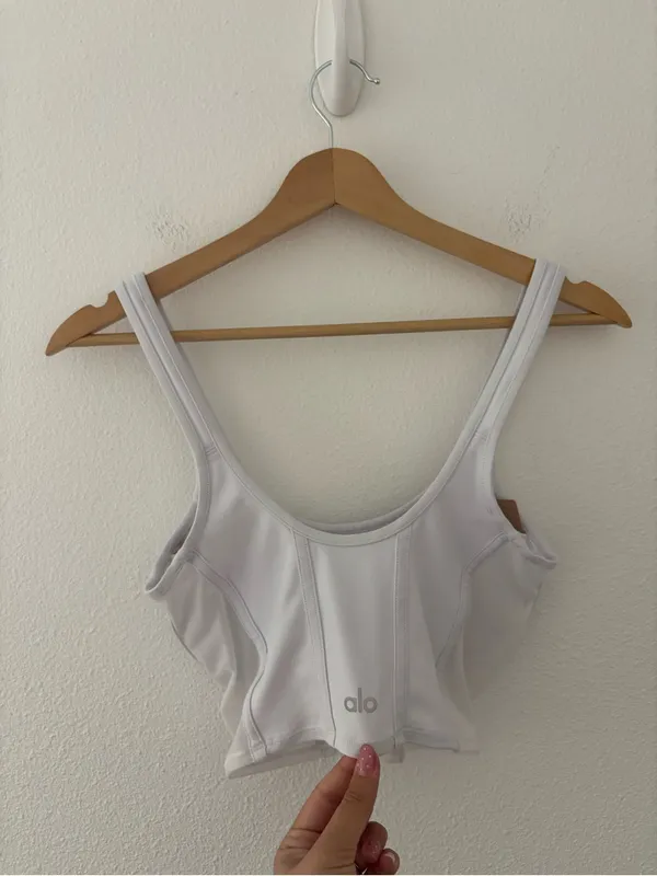 Alo Yoga Airbrush Mesh Corset Tank in white - Image 3