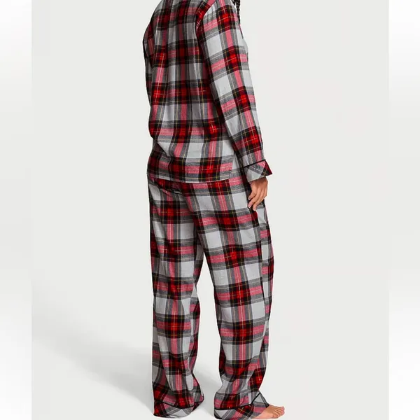 VICTORIA'S SECRET‎ Red Plaid xmas Flannel Long Pajama Set inseam short - Image 2