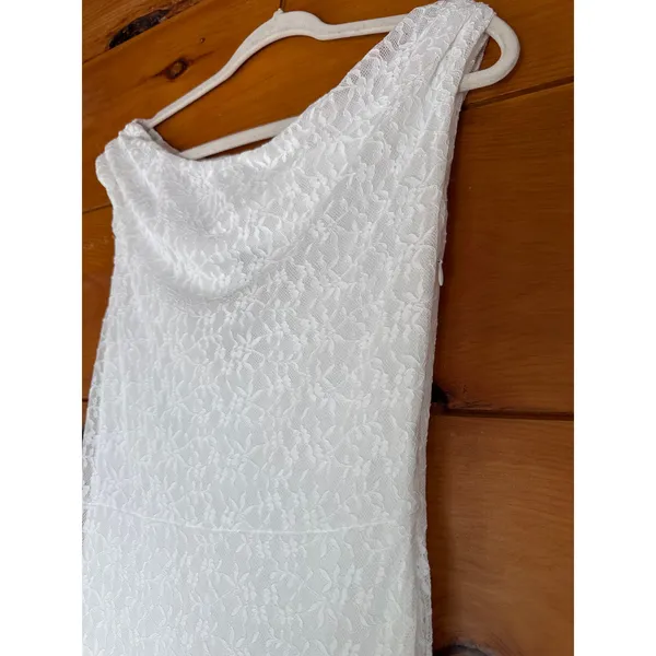 NWT Lulus Nadie White Lace Asymmetrical Midi Dress Bridal Bride Wedding Size M - Image 6