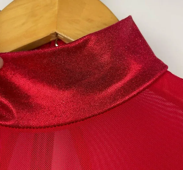 Balera Red Dancewear Sequin and Mesh Long Sleeve Biketard Romper - Image 4