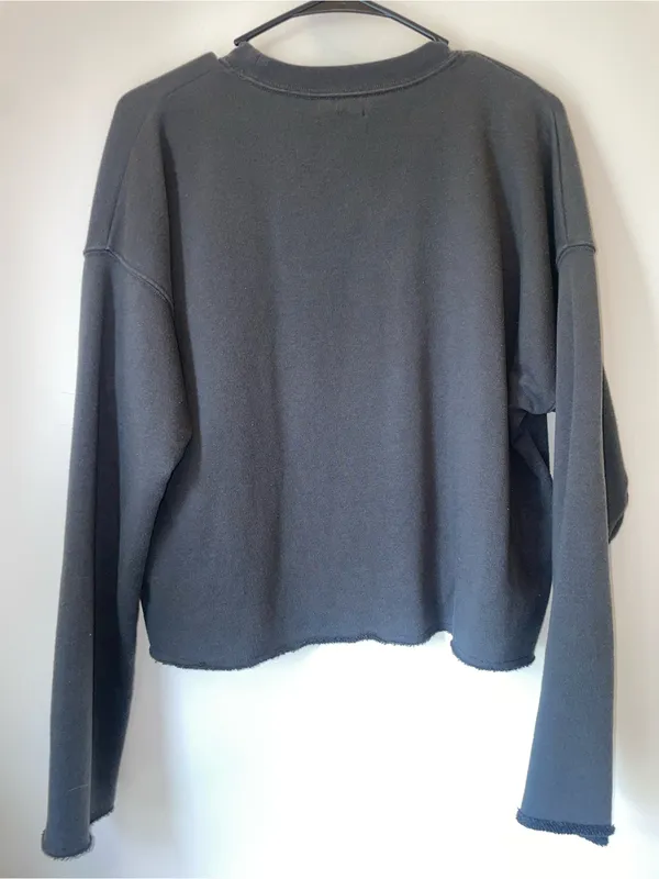 Aerie Cropped Charcoal Crewneck Pocket Sweatshirt - Image 2