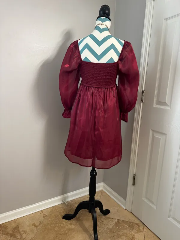 Burgundy Chiffon Babydoll Dress - Image 2
