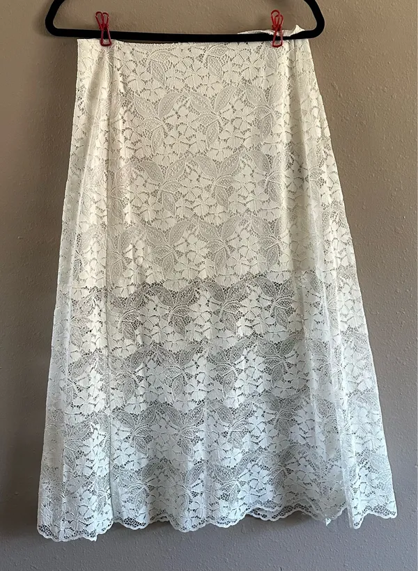 The Kooples Floral Scalloped Lace Midi Skirt - Ecru White Size 3 (US L) - Image 2