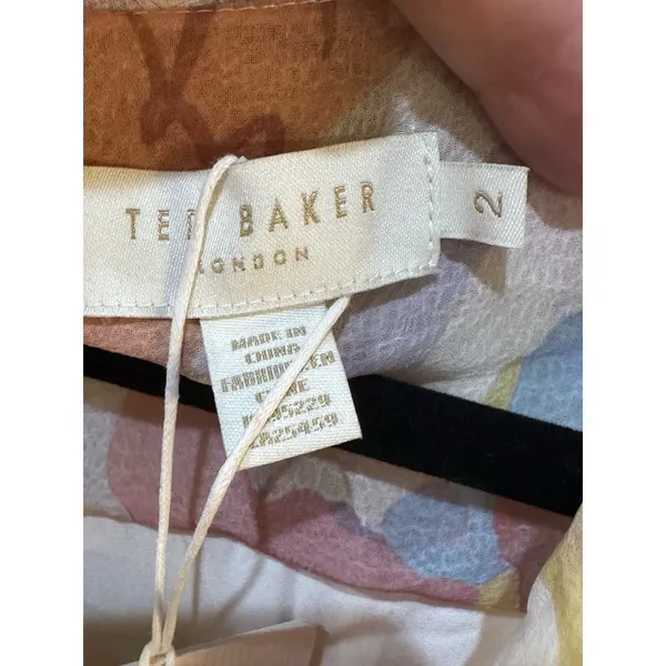 Ted Baker Dress Juleah Ruched Sleeve Dress Size 2 US Size 6 Watercolor Pastel - Image 5