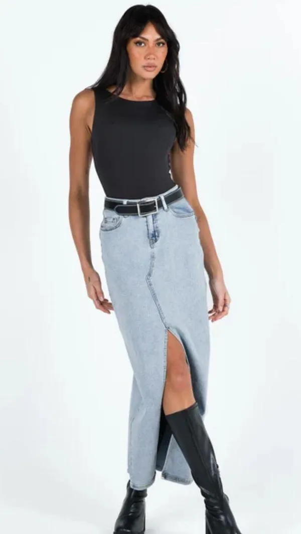 Princess Polly Maxi Denim Skirt Slit - Image 3