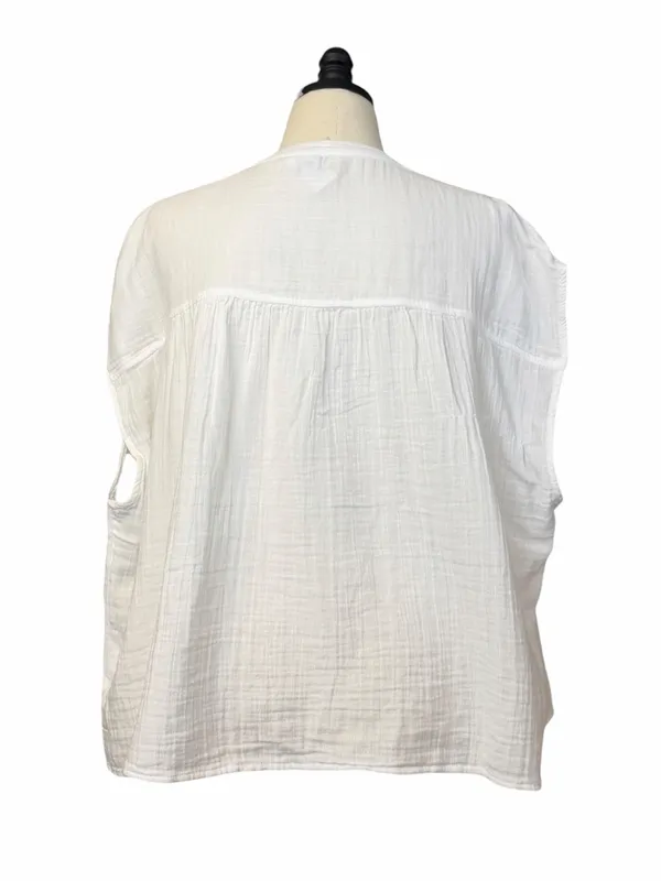 Old Navy Popover Blouse Size XXL White Cotton Gauze Short Sleeve NWT V-Neck - Image 4