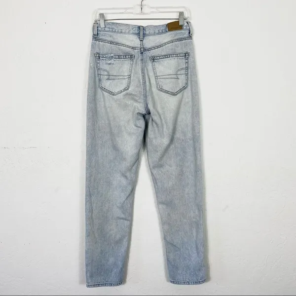 American Eagle Light Wash Denim High Rise Distressed Mom Jeans - Image 4