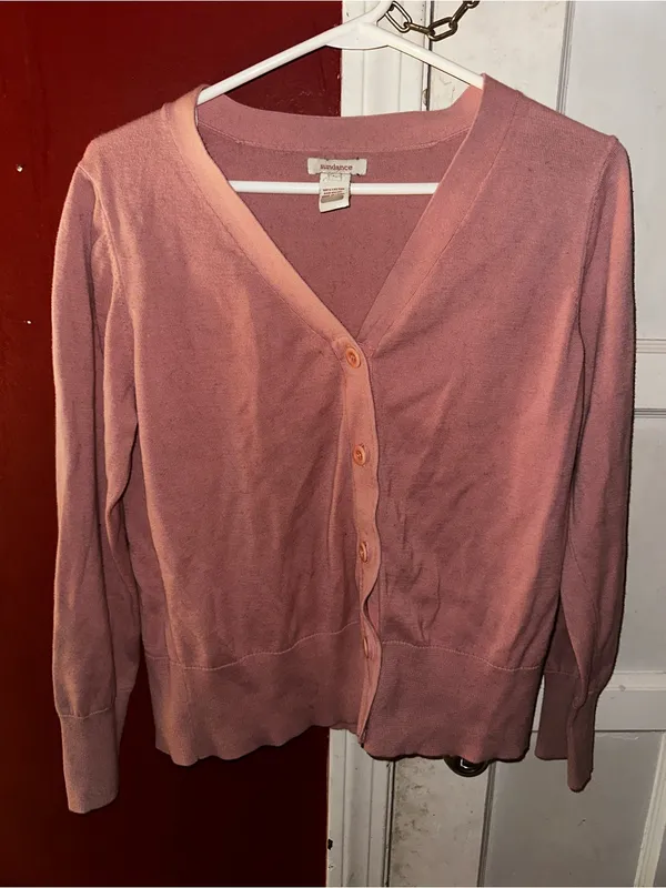 Sundance Mauve Pink Knit V-Neck Button-Down Cardigan Sweater Cottagecore Boho - Image 3