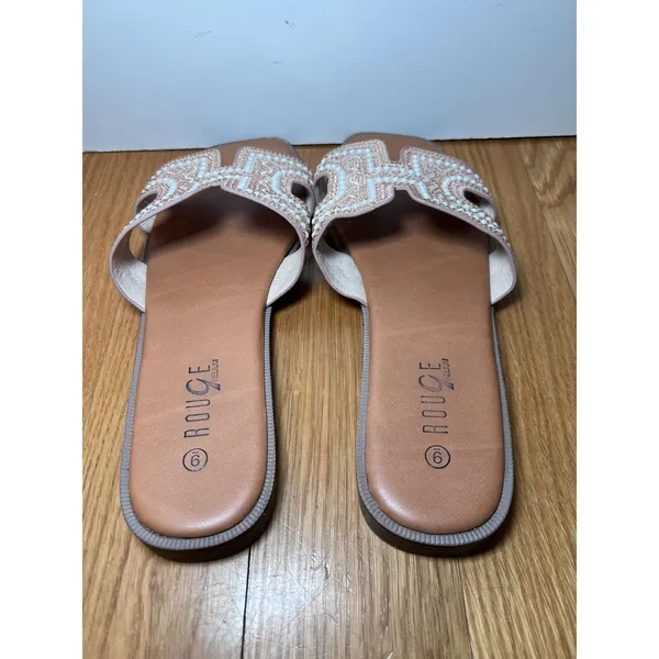 Rouge Helium Sandals Womens Size 9 Beige Beaded Studded Slide Slip On Shoes - Image 7