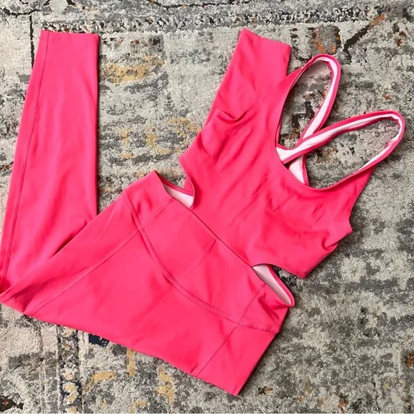 FREE PEOPLE MOVEMENT Back It Up Onesie Hot‎ Pink NWOT Size S Open Back Athletic - Image 3