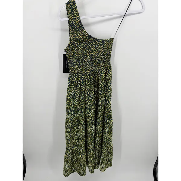 HYFVE Dress‎ Women S Navy Yellow Floral One Shoulder Smocked Tiered Midi - Image 2