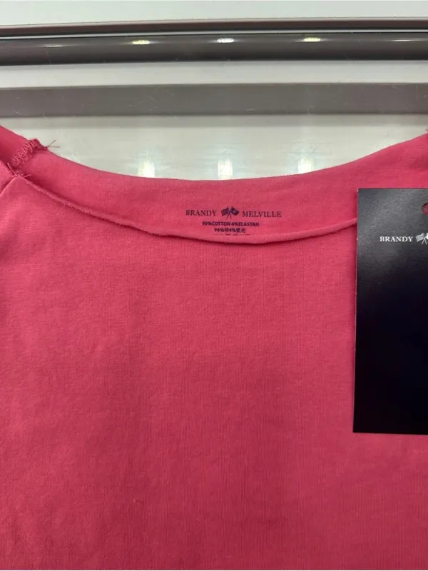 Brandy Melville Hot Pink Off The Shoulders Short Sleeve Top Raw (Ready To Ship) - Image 2