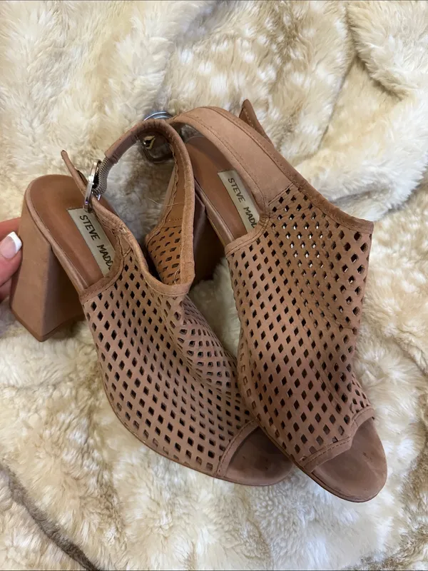 Steve Madden Blush Tan Perforated Block Heel Slingback Sandals - Image 3