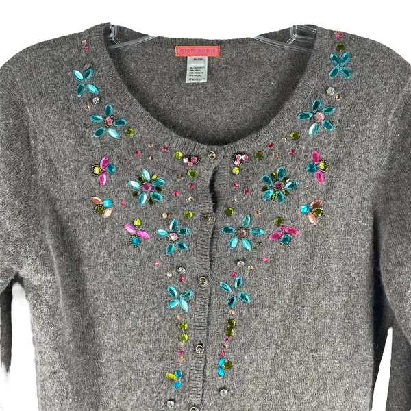 Glam Souls Cashmere Wool Blend Cardigan Rhinestone Brown Size S/M - Image 4