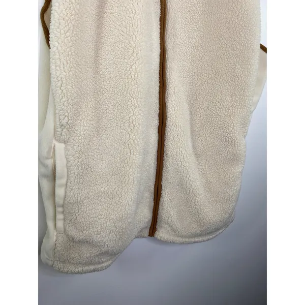 Chaps‎ Womens Cream Brown Sherpa Full Zip Vest Plus Size 1X EP3011 - Image 3