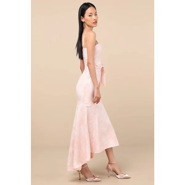 NWT Lulus Gwenth Blush Floral Jacquard High-Low Midi Dress Holiday Party Size L - Image 3