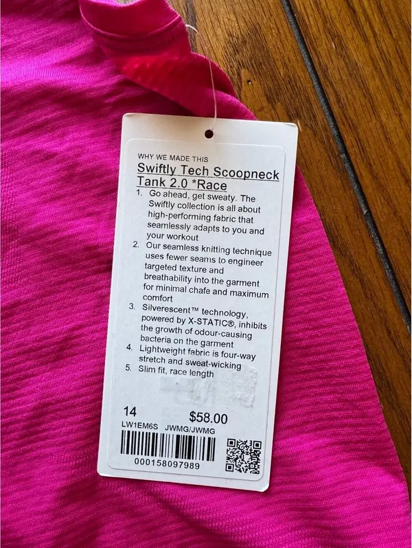 Lululemon Swiftly Tech Scoopneck Tank 2.0 Race Jewelled Magenta Size 14 NWT - Image 4