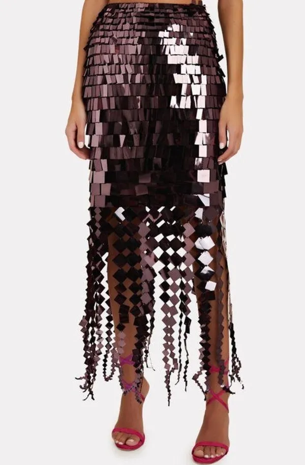 New JONATHAN SIMKHAI Lucee Paillette-Embellished High-Waisted Skirt in Chocolate - Image 9