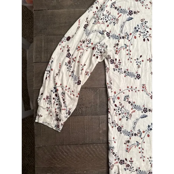 Loft Outlet‎ Women's White brown Blue flowers Quarter Sleeve Rayon Top Size XL - Image 4